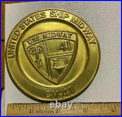 Vintage Plaque Uss Midway Cv-41 Heavy Brass Medallion Medal Emblem In Case Look
