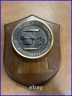 Vintage Puget Sound U S Naval Shipyard Bremerton Washington Brass & Wood Plaque