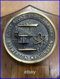 Vintage Puget Sound U S Naval Shipyard Bremerton Washington Brass & Wood Plaque