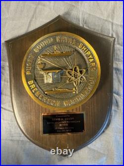 Vintage Puget Sound U S Naval Shipyard Bremerton Washington Brass & Wood Plaque
