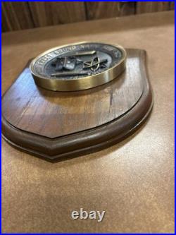 Vintage Puget Sound U S Naval Shipyard Bremerton Washington Brass & Wood Plaque