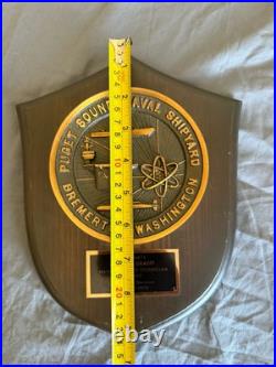 Vintage Puget Sound U S Naval Shipyard Bremerton Washington Brass & Wood Plaque
