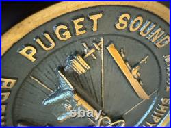 Vintage Puget Sound U S Naval Shipyard Bremerton Washington Brass & Wood Plaque