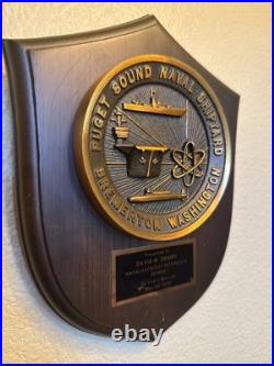 Vintage Puget Sound U S Naval Shipyard Bremerton Washington Brass & Wood Plaque