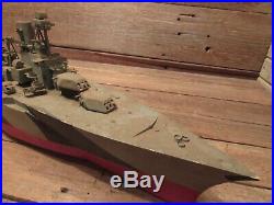 Vintage RARE Wood Folk Art U S Military Battleship Desk Model Figure USMC Navy