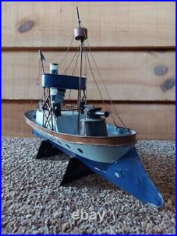 Vintage Rare Handmade Model Patrol Boat Wwi -metal War Ship Military Mancave