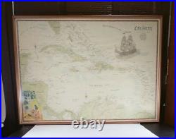 Vintage Royal Navy Ships Wrecked or Lost Map Caribbean Sea Framed 33.5x24