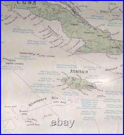 Vintage Royal Navy Ships Wrecked or Lost Map Caribbean Sea Framed 33.5x24