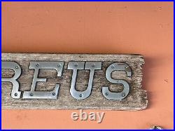 Vintage Submarine USS NEREUS US Navy Ships Brass Name Letters Wood Plank Plaque