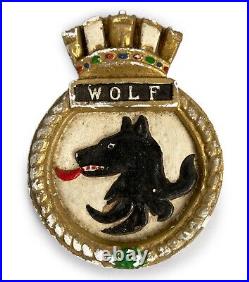 Vintage Tampion HMCS WOLF WWII Canadian Navy Naval Ship's Plaque Crest Crown