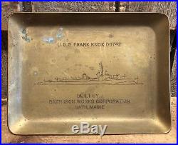 Vintage U. S. S FRANK KNOX DD742 Bath Iron Works Maine Brass Ashtray Paperweight