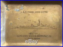 Vintage U. S. S FRANK KNOX DD742 Bath Iron Works Maine Brass Ashtray Paperweight