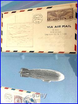 Vintage USS Akron Blimp Commemoration Set Photo & 2 Original Airmail Envelopes