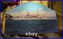 Vintage USS Arizona Photograph on Glass Hand Colorized Reverse painted pre Pearl