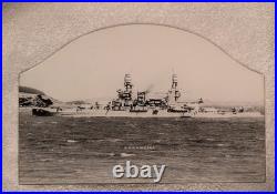 Vintage USS Arizona Photograph on Glass Hand Colorized Reverse painted pre Pearl