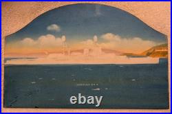 Vintage USS Arizona Photograph on Glass Hand Colorized Reverse painted pre Pearl