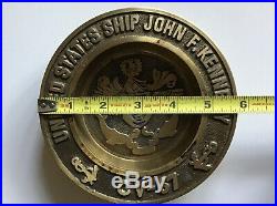 Vintage USS John F. Kennedy CV-67 Aircraft Carrier Navy Heavy 2lbs Brass Ashtray