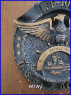Vintage USS Lockwood FF-1064 Navy Naval Ship Ceramic Medallion Solid Wood Plaque