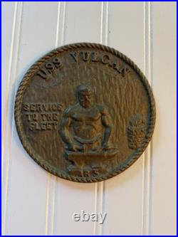 Vintage USS Vulcan AR-5 Navy Brass Ship Plaque 6 Service to the Fleet