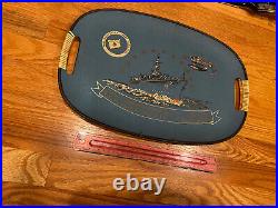 Vintage Uss Massachusetts Bb-59 Wwii Battleship Serving Tray Wall Display Look