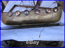 Vintage Viking War Ship Brass 17 Long Very Detailed Full Nordic Sail With Feet
