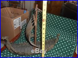 Vintage Viking War Ship Solid Brass 16 Long Very Detailed Full Nordic Sail
