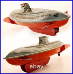 Vintage Wolverine Submarine Tin Toy with Key Wind-up Works very well Vintage Wolverine Submarine Tin Toy with Key Wind-up Works very well