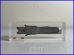 Vtg 1971's Pewter Model In Lucite Paperweight Hydro Barge Ezra SensibarRare