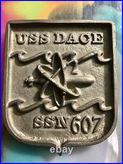 Vtg USS DACE SSN 607 Nuclear Submarine Bronze Plaque Insignia Plate 1960 NAVY