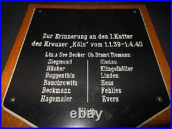 WW II German KM Navy SAILOR COMMEMORATION PLAQUE CRUISER KOLN V. RARE