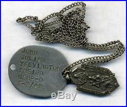 WW2 Early USN NAVAL OFFICER M-1941 ACID ETCHED Fingerprint DOG TAG withRelig Medal