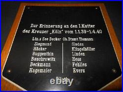 WW2 German Kriegsmarine SAILOR COMMEMORATION PLAQUE CRUISER KOLN V. RARE