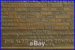 WW2 US Coast Guard Brass Plaque Aldrich-Groff Powr-Savr Pump Allentown, Pa