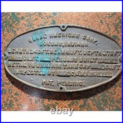 WWII Globe American Corp Boat Builder Plate 1944 Kokomo IN Naval Military