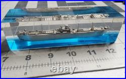 WWII Liberty Ship Pewter Model In Lucite Paperweight PROPELLER CLUB PORT OF NY