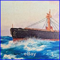 WWII Liberty Ship USS FRED C. STEBBINS Oil Painting STEAMSHIP MARITIME c. 1947