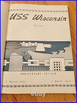 Wisconsin BB-64 Navy Battleship 1951-1952 Yearbook/Cruise Book With B&W Photograph
