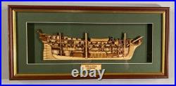 Wood Cutaway Model of a Bellona 74 Gun Ship Shadowbox wood frame 7 x 15 inches