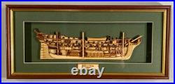 Wood Cutaway Model of a Bellona 74 Gun Ship Shadowbox wood frame 7 x 15 inches