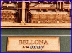 Wood Cutaway Model of a Bellona 74 Gun Ship Shadowbox wood frame 7 x 15 inches