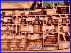 Wood Cutaway Model of a Bellona 74 Gun Ship Shadowbox wood frame 7 x 15 inches